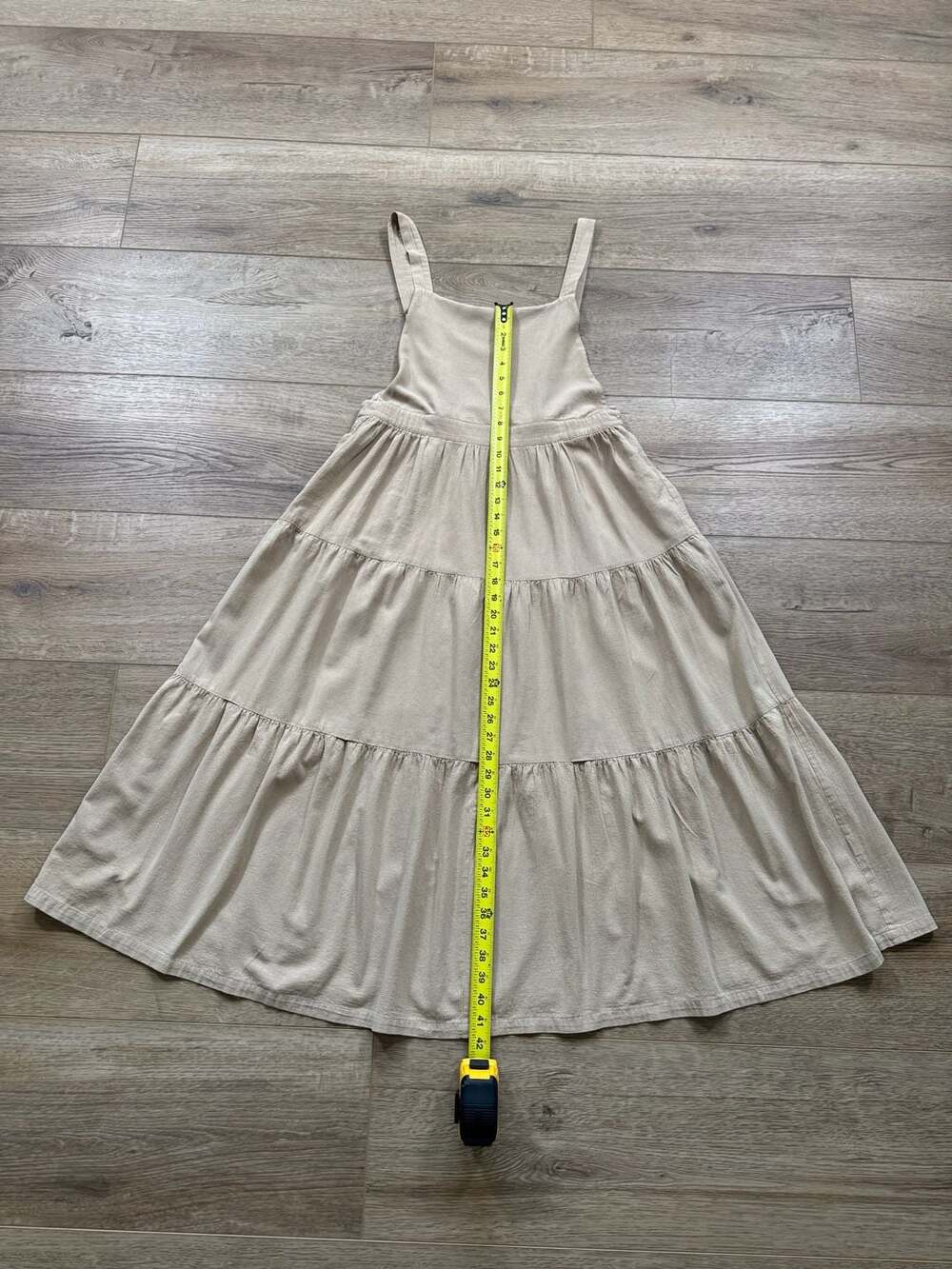 Polagram Beige Tiered Midi Pinafore Dress with Pockets - Picture 4 of 15